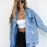 Damska Oversize Kurtka Jeansowa Vintage Denim