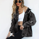 Damska Oversize Kurtka Jeansowa Vintage Denim