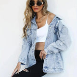 Damska Oversize Kurtka Jeansowa Vintage Denim