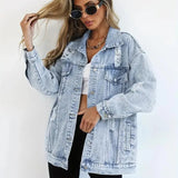 Damska Oversize Kurtka Jeansowa Vintage Denim