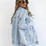 Damska Oversize Kurtka Jeansowa Vintage Denim