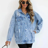 Damska Oversize Kurtka Jeansowa Vintage Denim