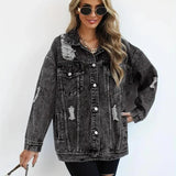 Damska Oversize Kurtka Jeansowa Vintage Denim