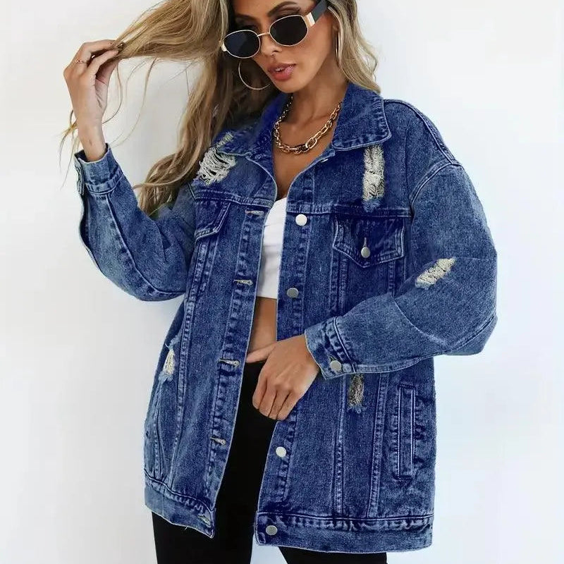 Damska Oversize Kurtka Jeansowa Vintage Denim