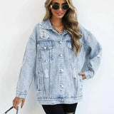 Damska Oversize Kurtka Jeansowa Vintage Denim