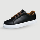 Męskie skórzane sneakersy w bieli, granacie i czerni