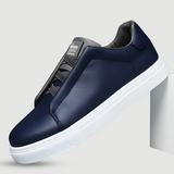 Męskie skórzane sneakersy w bieli, granacie i czerni