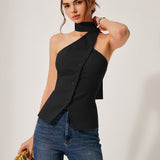 Czerwony Top Halter Bez Rękawów Elegancki Dopasowany