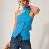 Czerwony Top Halter Bez Rękawów Elegancki Dopasowany