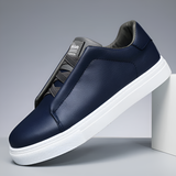 Męskie skórzane sneakersy w bieli, granacie i czerni