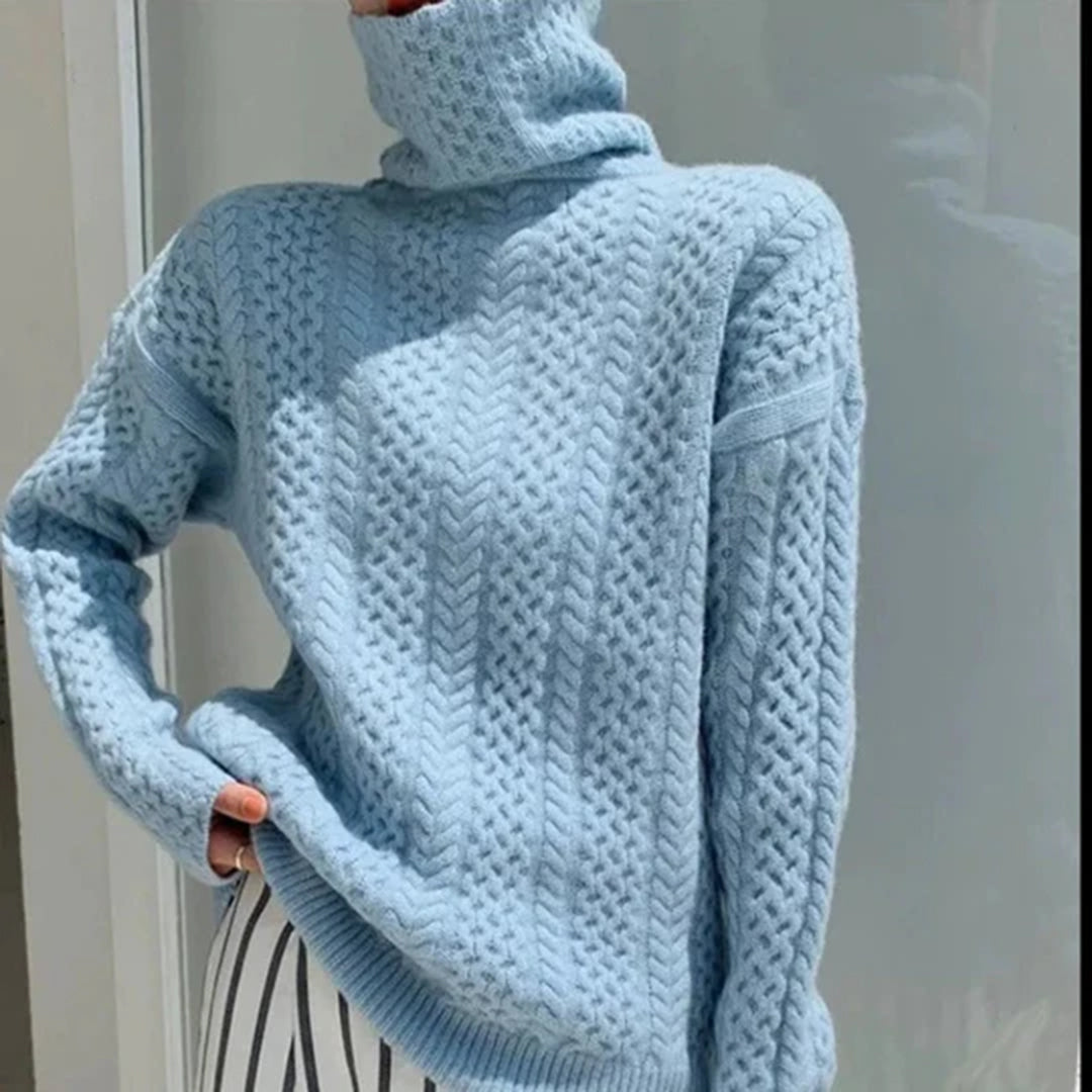 Gruby Sweter z Golfem w Warkoczowy Splot
