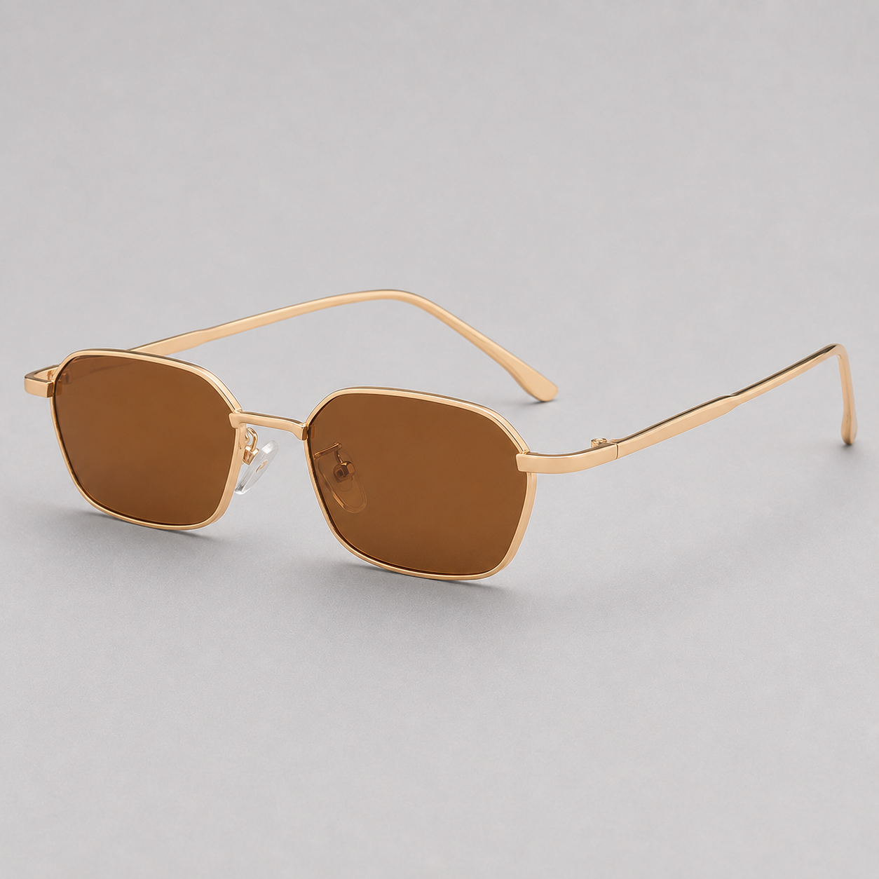 Retro prostokątne okulary przeciwsłoneczne w złotej metalowej oprawce