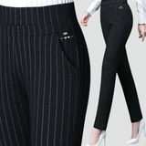 Eleganckie spodnie w paski wysoka talia dopasowany biznesowy styl