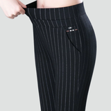 Eleganckie spodnie w paski wysoka talia dopasowany biznesowy styl