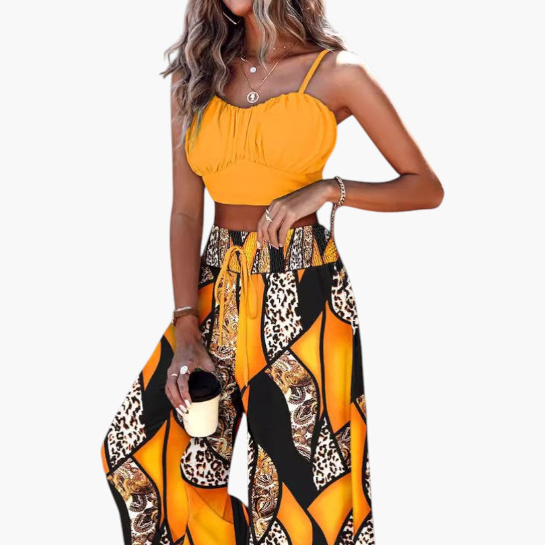 Komplet letni top i spodnie szerokie stylowy boho