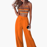 Komplet letni top i spodnie szerokie stylowy boho