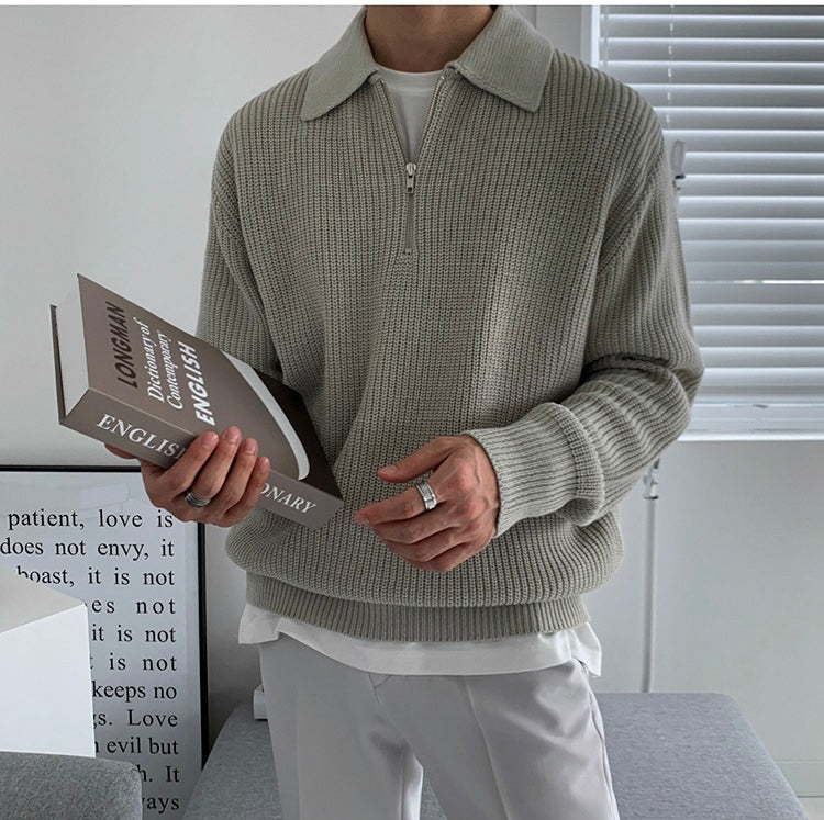 Męski Sweter Polo z Zamkiem Elegancki Dzianinowy Styl
