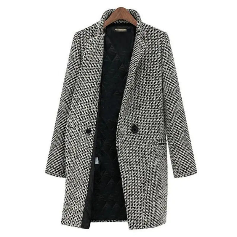 Damski płaszcz wełniany w pepitkę elegancki klasyczny