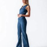 Damski Jeansowy Kombinezon z Odkrytymi Plecami – Stylowy Kombinezon Denim