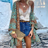Kimono z Wzorzystym Nadrukiem i Szerokimi Rękawami