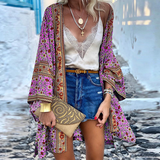 Kimono z Wzorzystym Nadrukiem i Szerokimi Rękawami