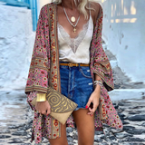 Kimono z Wzorzystym Nadrukiem i Szerokimi Rękawami