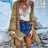 Kimono z Wzorzystym Nadrukiem i Szerokimi Rękawami