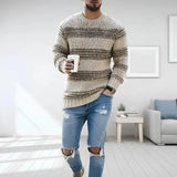 Męski sweter w paski z okrągłym dekoltem, regular fit