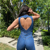 Damski Jeansowy Kombinezon z Odkrytymi Plecami – Stylowy Kombinezon Denim