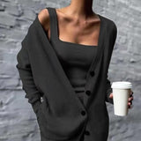 Komplet dzianinowy elegancki kardigan top spodnie stylowy
