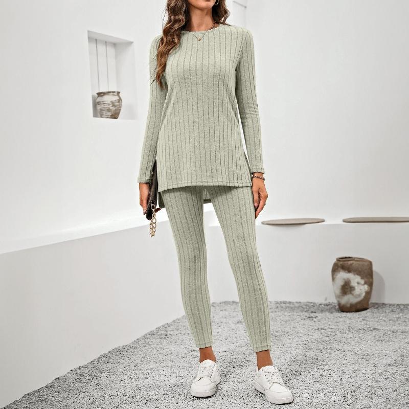 Komplet dzianinowy prążkowany wygodny stylowy casual zestaw