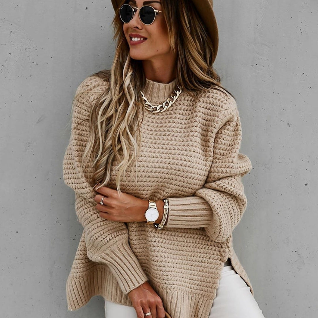 Oversize Sweter z Prążkowanej Dzianiny