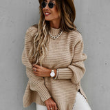 Oversize Sweter z Prążkowanej Dzianiny