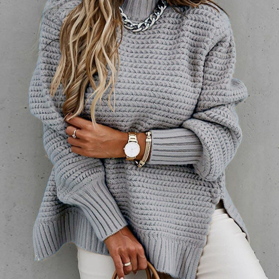 Oversize Sweter z Prążkowanej Dzianiny