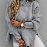 Oversize Sweter z Prążkowanej Dzianiny