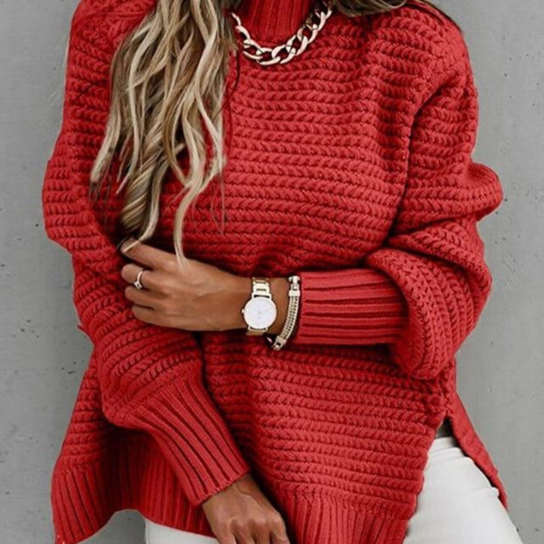 Oversize Sweter z Prążkowanej Dzianiny