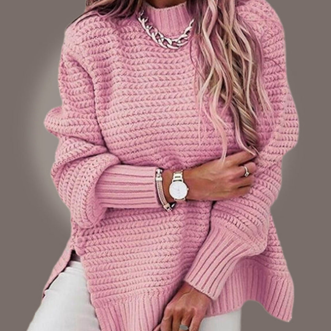 Oversize Sweter z Prążkowanej Dzianiny