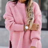 Oversize Sweter z Prążkowanej Dzianiny