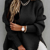 Oversize Sweter z Prążkowanej Dzianiny