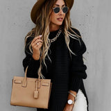 Oversize Sweter z Prążkowanej Dzianiny