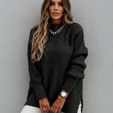 Oversize Sweter z Prążkowanej Dzianiny
