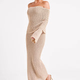 Sukienka Maxi Off Shoulder Dzianinowa