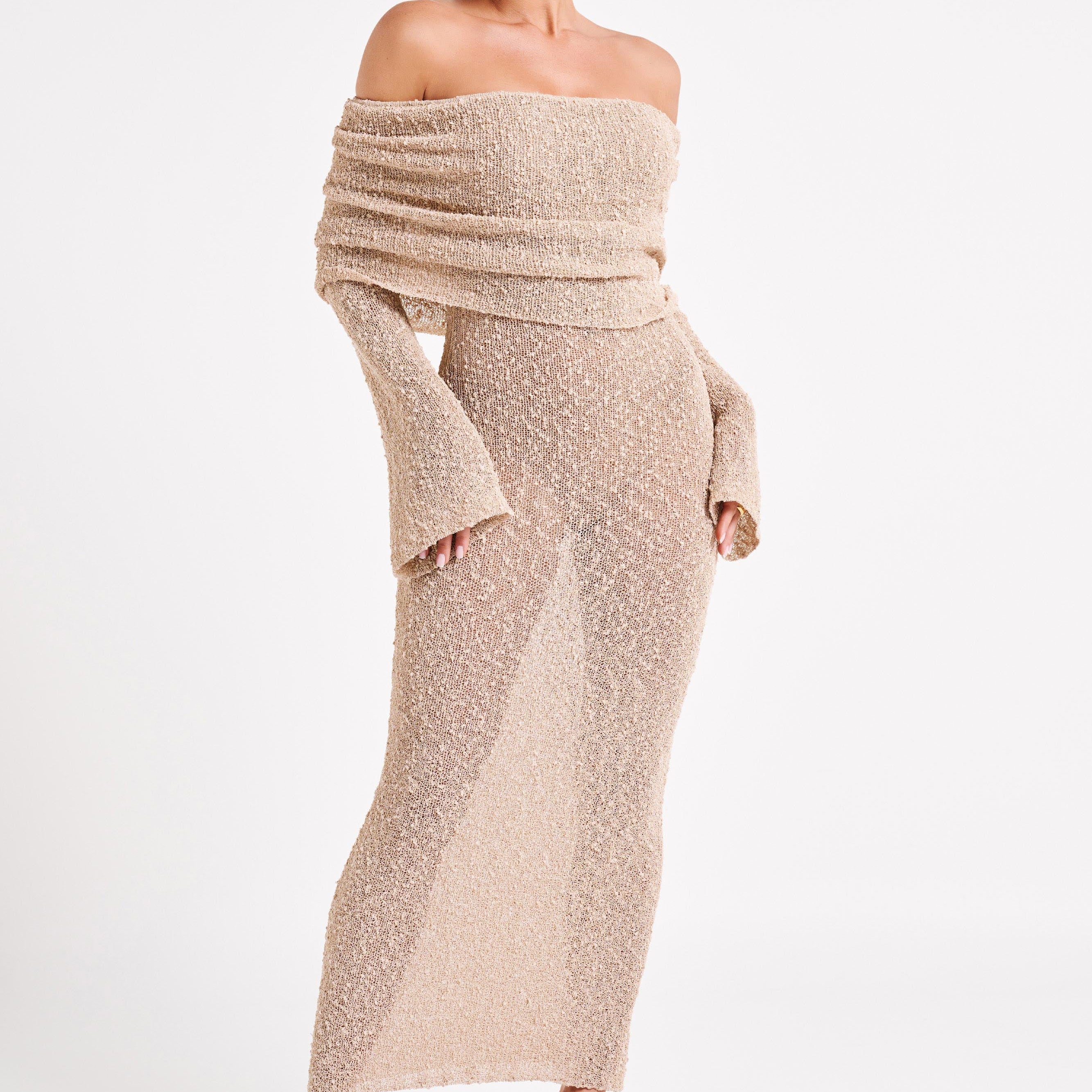 Sukienka Maxi Off Shoulder Dzianinowa