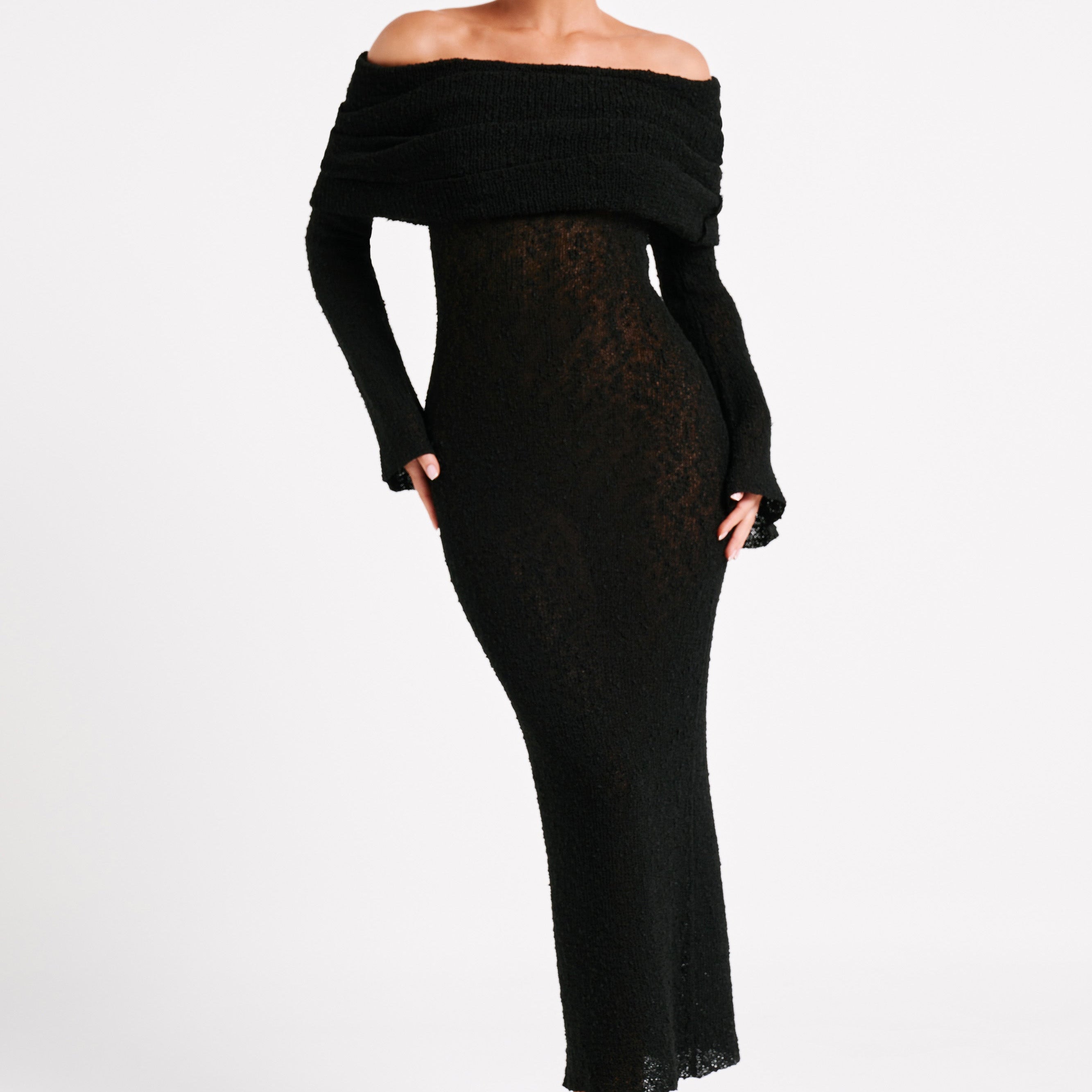 Sukienka Maxi Off Shoulder Dzianinowa