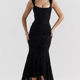 Długa Sukienka Damska Dopasowana Elegancka na Ramiączkach