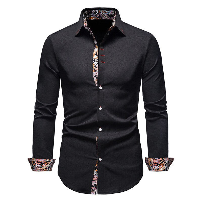 Męska Koszula Elegancka Slim Fit z Kontrastowymi Mankietami