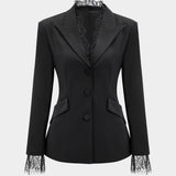 Elegancka Marynarka Dopasowana z Koronkowymi Mankietami