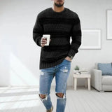 Męski sweter w paski z okrągłym dekoltem, regular fit