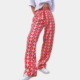 Spodnie Damskie w Serca Szerokie Wysoki Stan Styl Casual