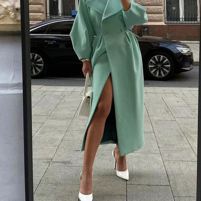 Elegancki płaszcz długi wiązany w talii stylowy klasyczny